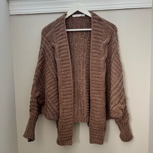 Altard State Brown Chunky Cable Knit Cardigan Cozy Open Front Size S